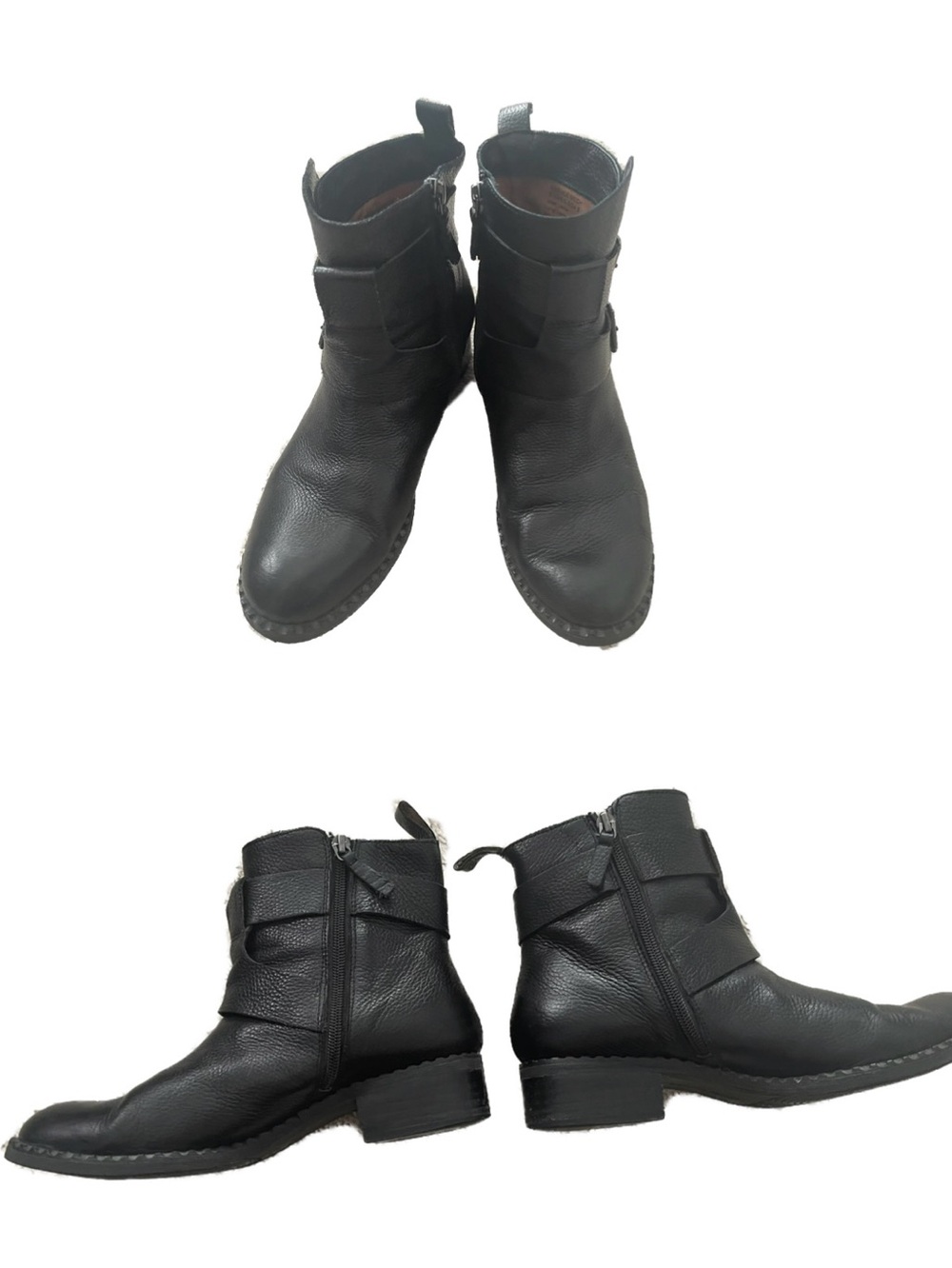 gentle souls Black Leather Ankle Booties with Buckle Detail